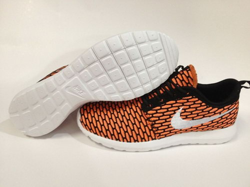 Nike Roshe Run Mens Shoes 2015 New Flynit New Orange White Black Cheap